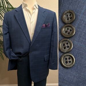 JACK VICTOR RESORT BLAZER SIZE 46 BLUE WINDOWPANE SPORT COAT LORO PIANA JACKET
